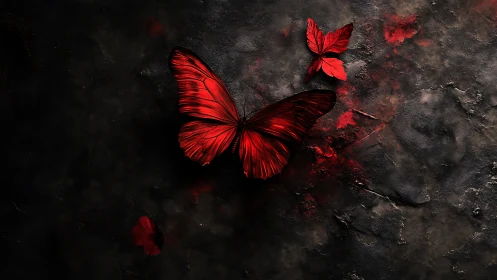 Crimson butterfly resting softly against a dark, dreamy night.