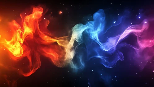 Chromatic plasma filaments in dynamic nebular fluid simulation.