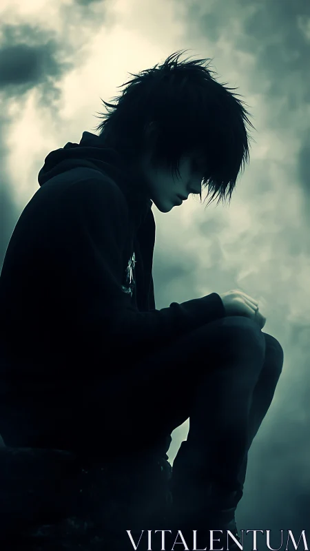 Stormlit silhouette of a brooding teen on the cliff edge.