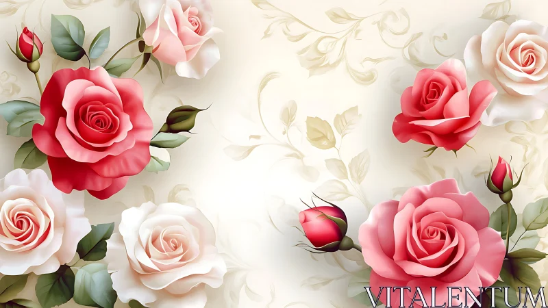 Dimensional Rose Composite with Gradient Morphology and Ornamental Verdure.