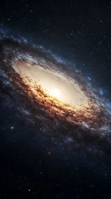 Oblique spiral galaxy core radiating dense stellar disk gradient