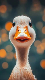 Central duck portrait uses shallow depth and luminous bokeh