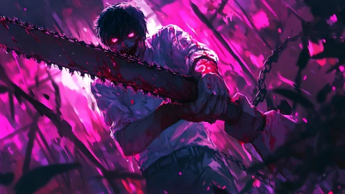 Chainsaw killer stalks neon jungle in feral bloodlust.
