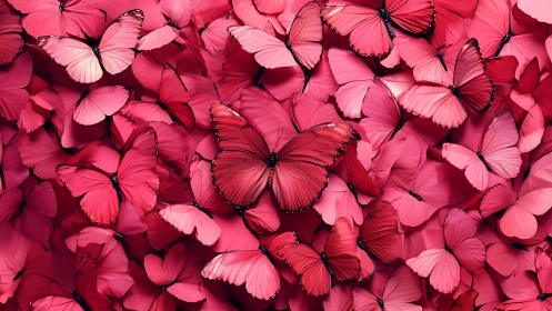 Crimson butterfly swarm with layered monochrome wings.
