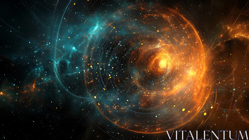 Spiral energy vortex within abstract deep space field.