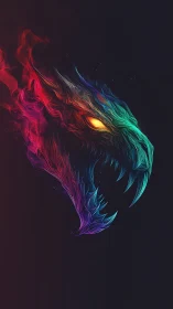 Neon dragon head ignites a dark void with fiery gradients