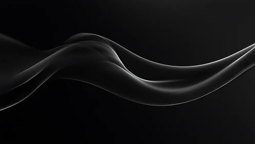 Monochrome abstract wave curves on smooth black background.