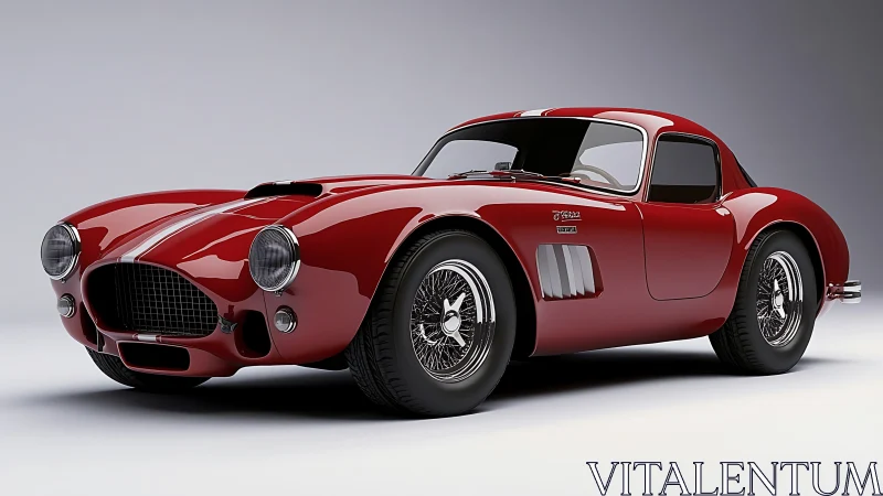 Classic red coupe showcases sculpted curves and chrome detail.