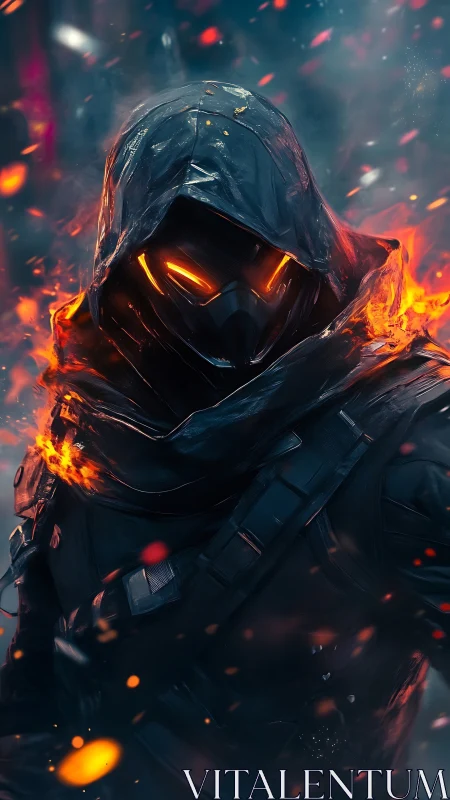 Ember‑Eyed Wraith in Tactical Armor Amid Neon Ashstorm.