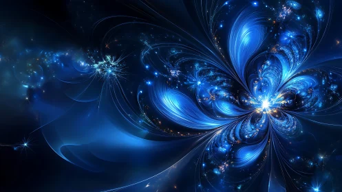 Starlit Quantum Bloom Spiraling Through Deepblue Cosmos.