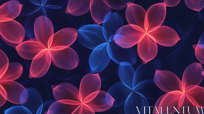 Neon Floral Geometry: Luminous Five-Petal Blooms in Digital Space
