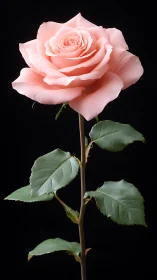 Soft pink rose blooms serenely against deep black backdrop