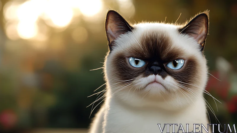 Siamese Cat Portrait with Arctic Eyes. Striking Blue Gaze.