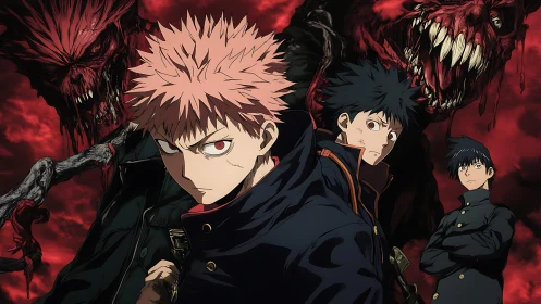 Three determined students stand bold against twisted monsters