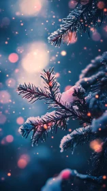 Cozy winter pine branches glowing with soft holiday magic.