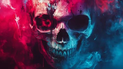 Bicolored smoke skull in symmetrical frontal composition.