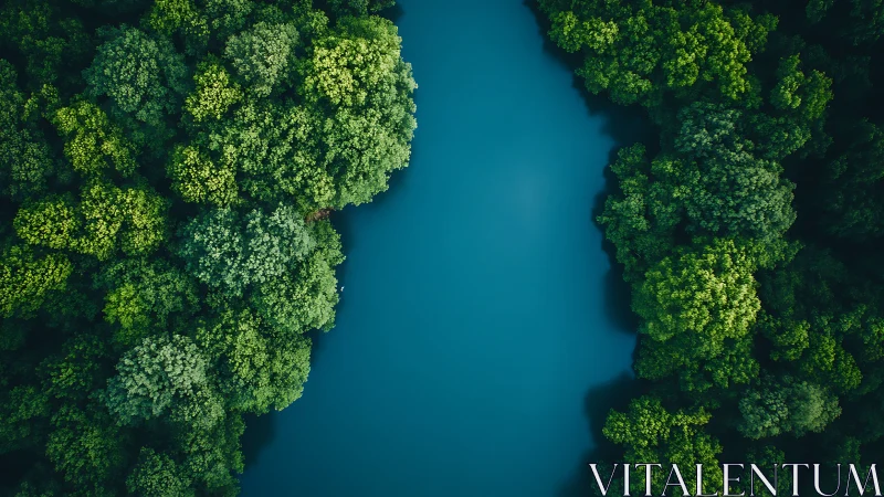 Dense Forest Converges Around Azure River Waters