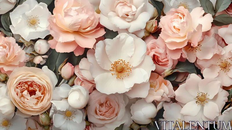 Romantic Garden Blooms in Soft Peachy and Cream Tones.