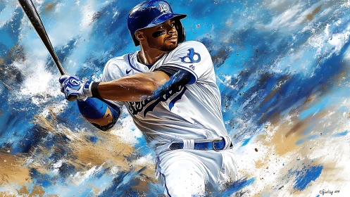 Dynamic baseball hitter explodes through abstract color storm