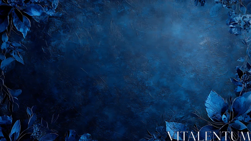 Midnight botanical frame on textured indigo background.