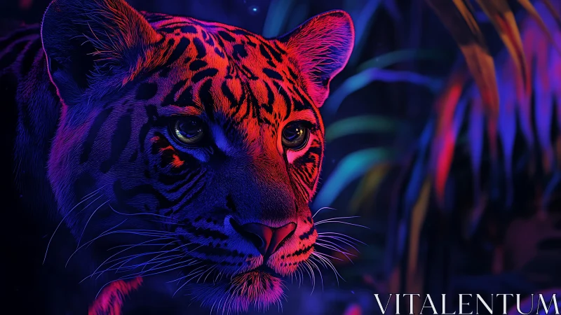 Neon Prowler: Electric Feline in Chromatic Shadows.