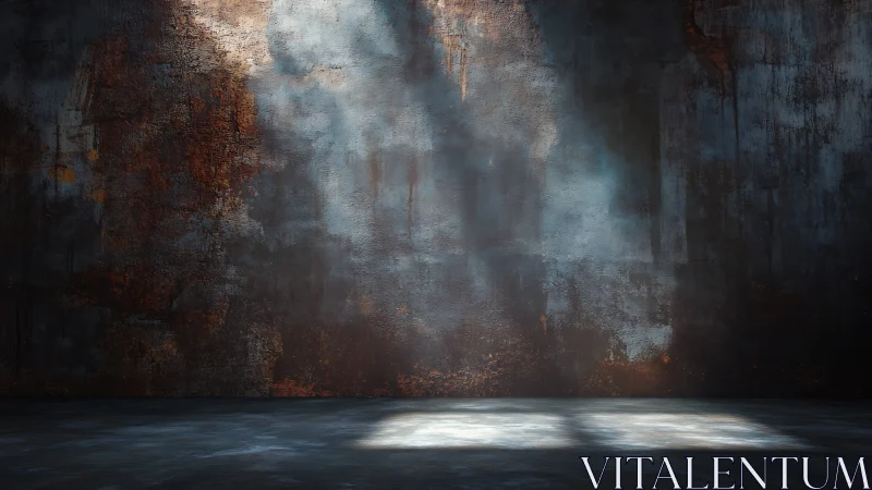 Rust-stained concrete wall with floor light patch in view.