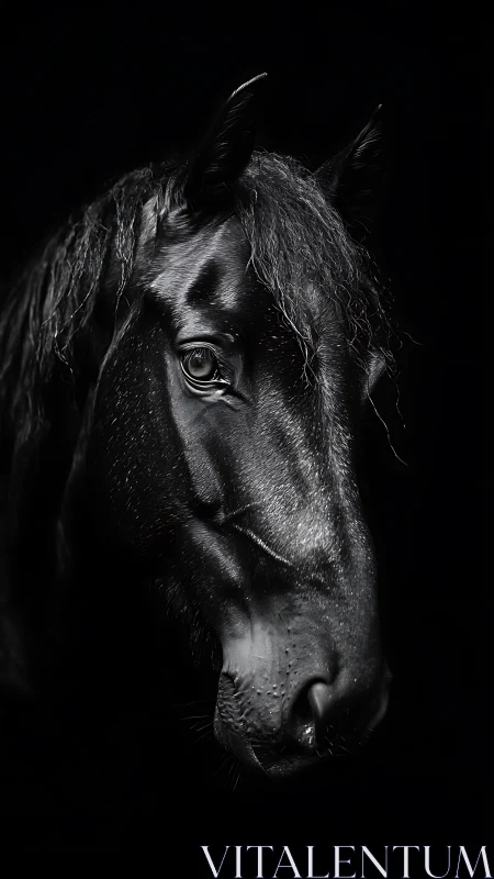 Quiet strength in the shadows of a black horse portrait.