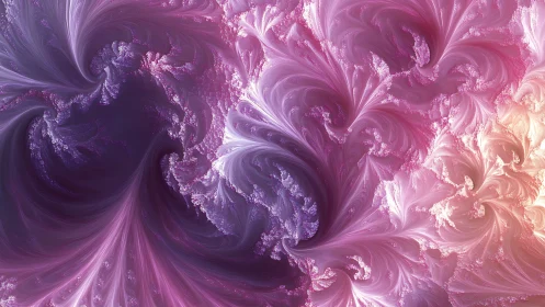 Pink and purple fractal swirls with soft glowing light.