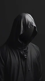 Faceless hooded figure rendered in dark minimalist lighting