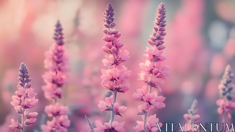 Pink Lupine Flowers in Soft Focus with Layered Depth