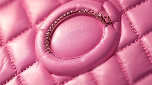 Macro close-up captures quilted pink leather with metallic ring detail