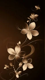 Golden flowers bloom in spiraling elegance against dark background.