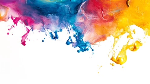 Colorful paint splash drifting into bright white calm.