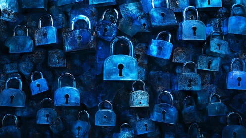 Blue steel padlocks on textured surface symbolizing data security