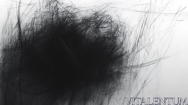 Chaotic Black Scribble Abstract on White Background, Modern Art.