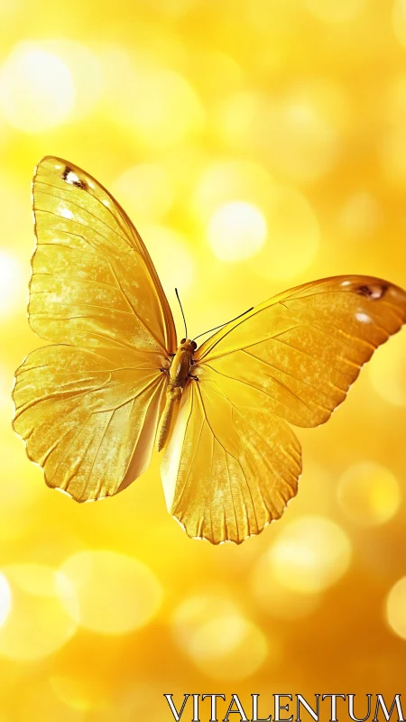 Golden butterfly drifts gently across a glowing yellow sky