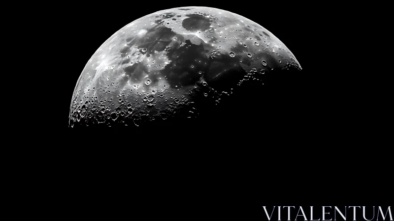 Half-lit lunar face leans from the void, cratered and bright