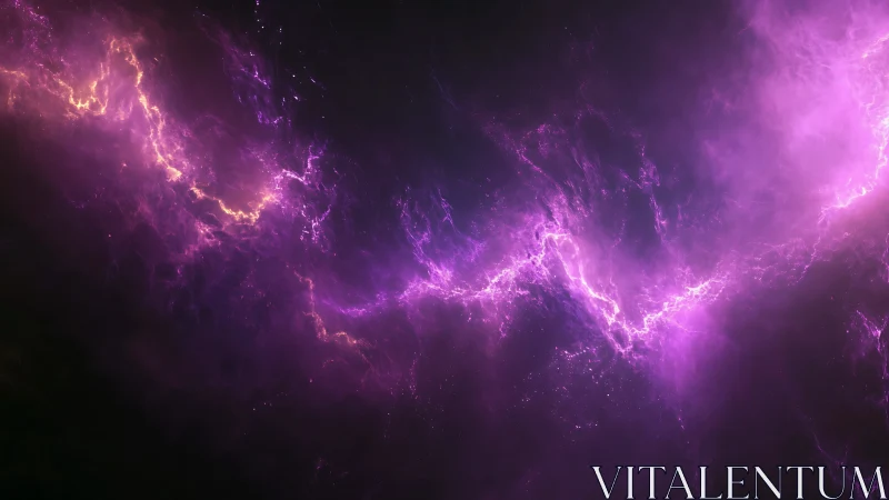 Ionized purple nebula splits dark cosmic field with plasma