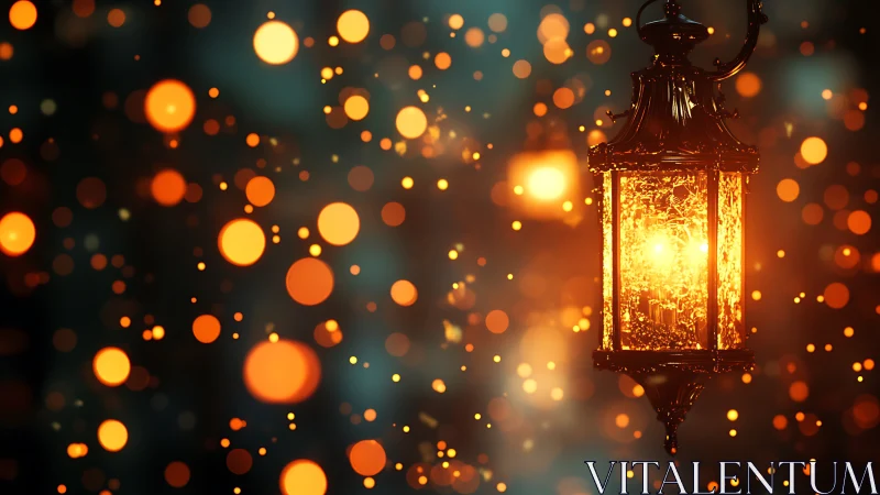 Volumetric bokeh lantern with incandescent filament core glow.