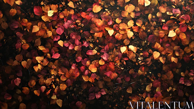 Autumn leaf carpet with rich red and golden foliage.