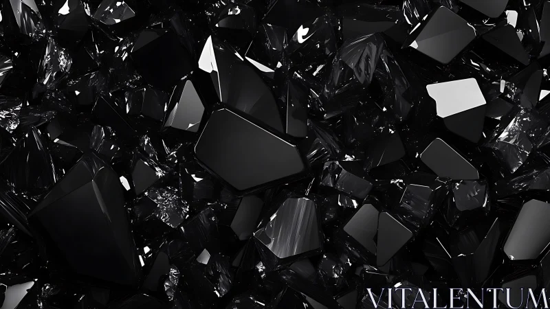 Specular tessellation of faceted black crystalline shards.