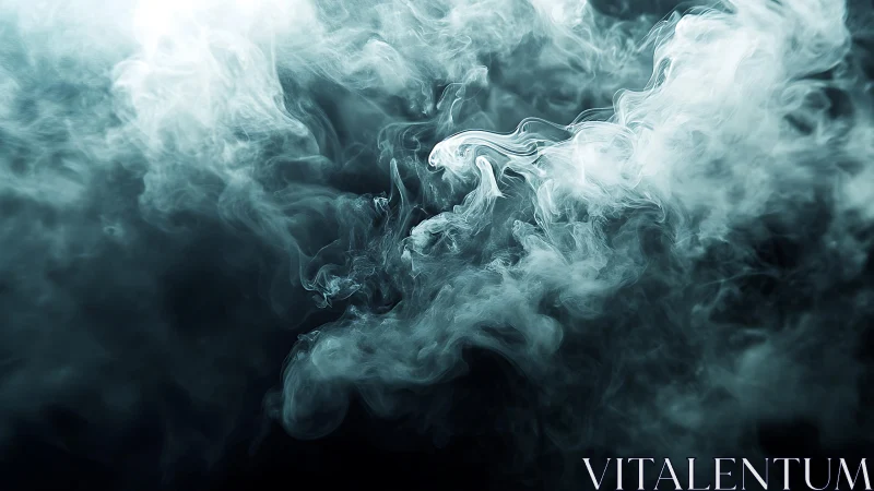 Abstract swirling white smoke on dark background, moody style.