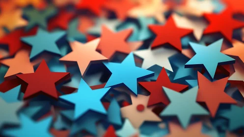 Layered red and blue stars form vibrant abstract field.