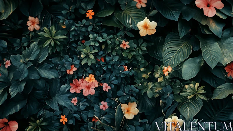 Lush Garden Canopy: Vibrant Blooms Among Dense Foliage