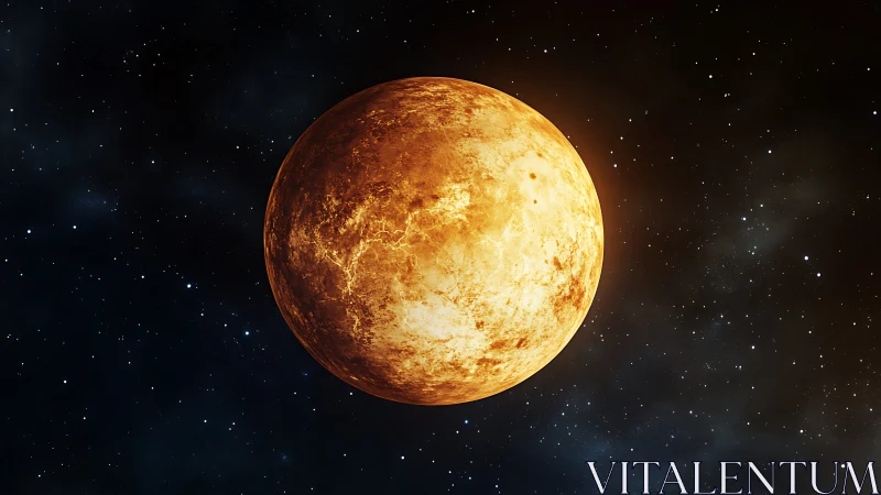 Golden planet glowing gently in a quiet starry cradle.