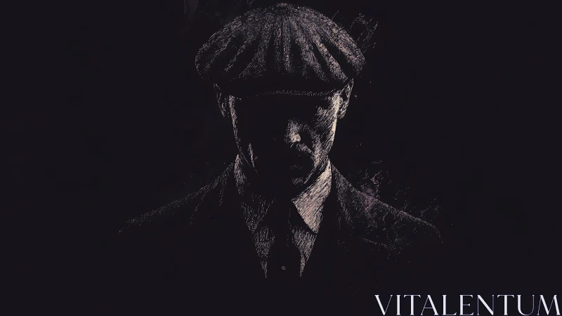 Shadowed man in flat cap rendered in dark digital art.