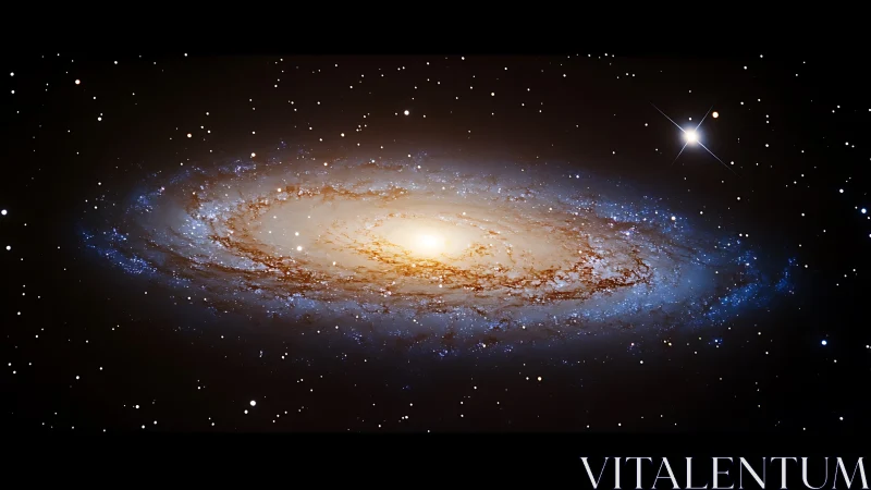 Spiral galaxy core glows within dense star field.