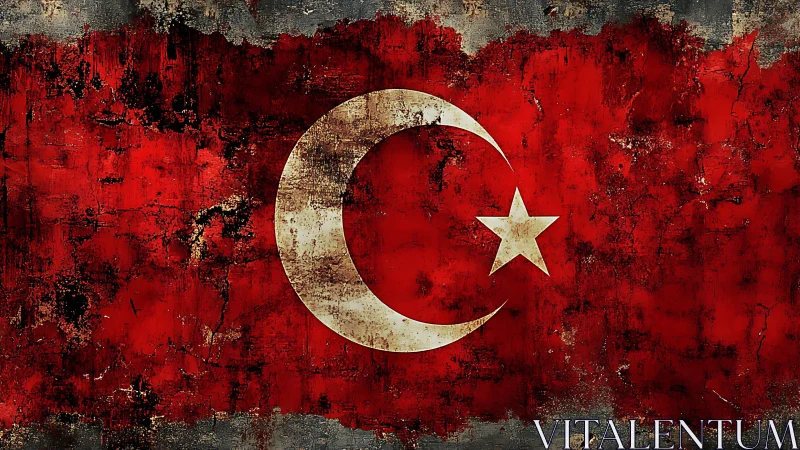 Grunge-textured Turkish flag composition with distressed surface.