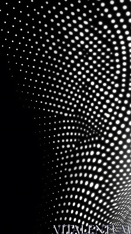 Monochrome curved grid of illuminated circular light points.