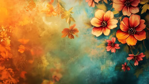 Digital Floral Composition with Warm-Cool Color Gradient Transition